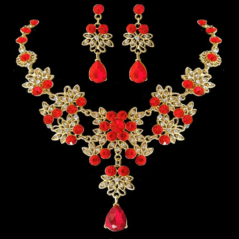 Gold-color Jewelry sets  Austrian crystal  Flower Wedding Jewelry Necklace/Earrings Sets