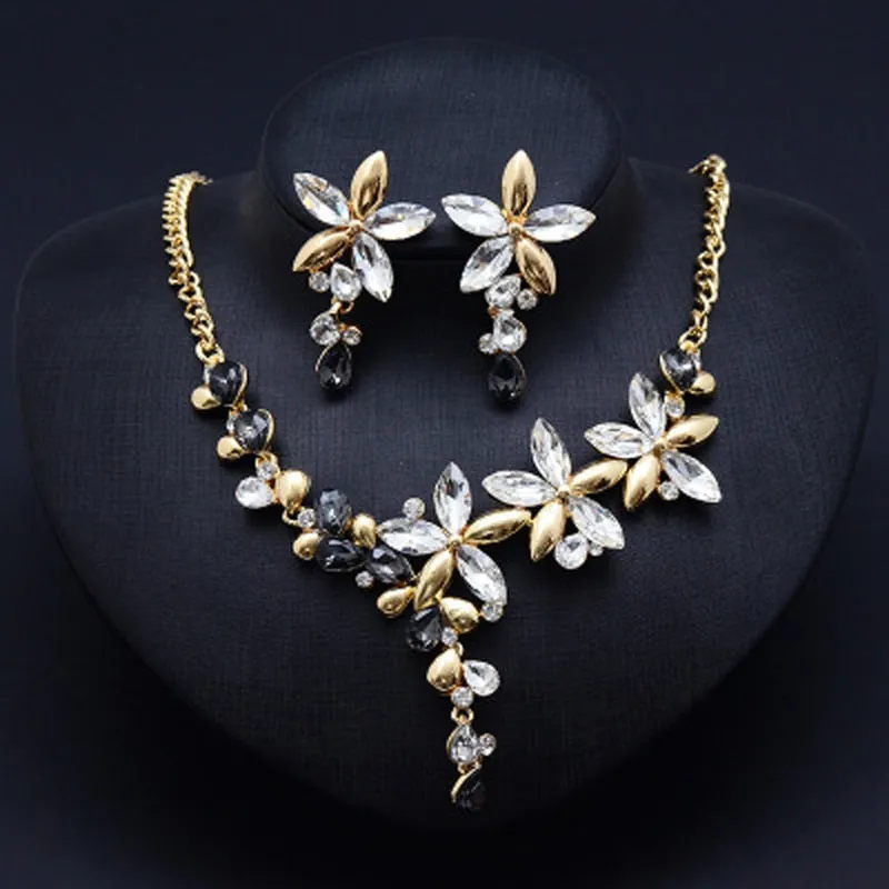 Gold-color Jewelry sets  Austrian crystal  Flower Wedding Jewelry Necklace/Earrings Sets