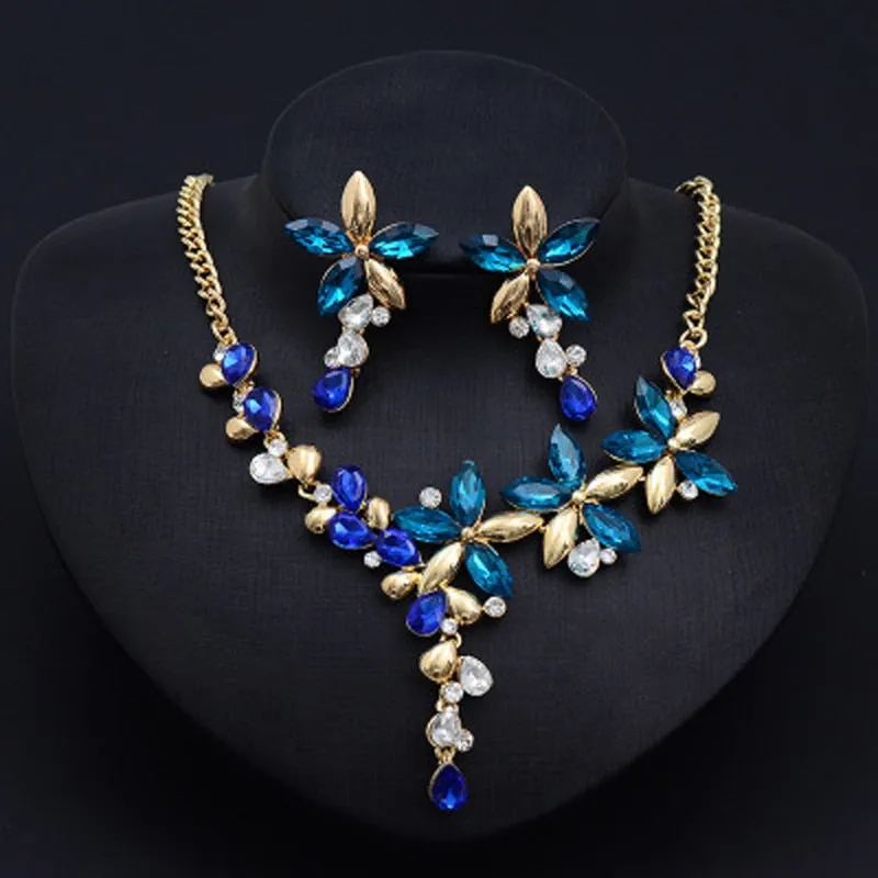 Gold-color Jewelry sets  Austrian crystal  Flower Wedding Jewelry Necklace/Earrings Sets