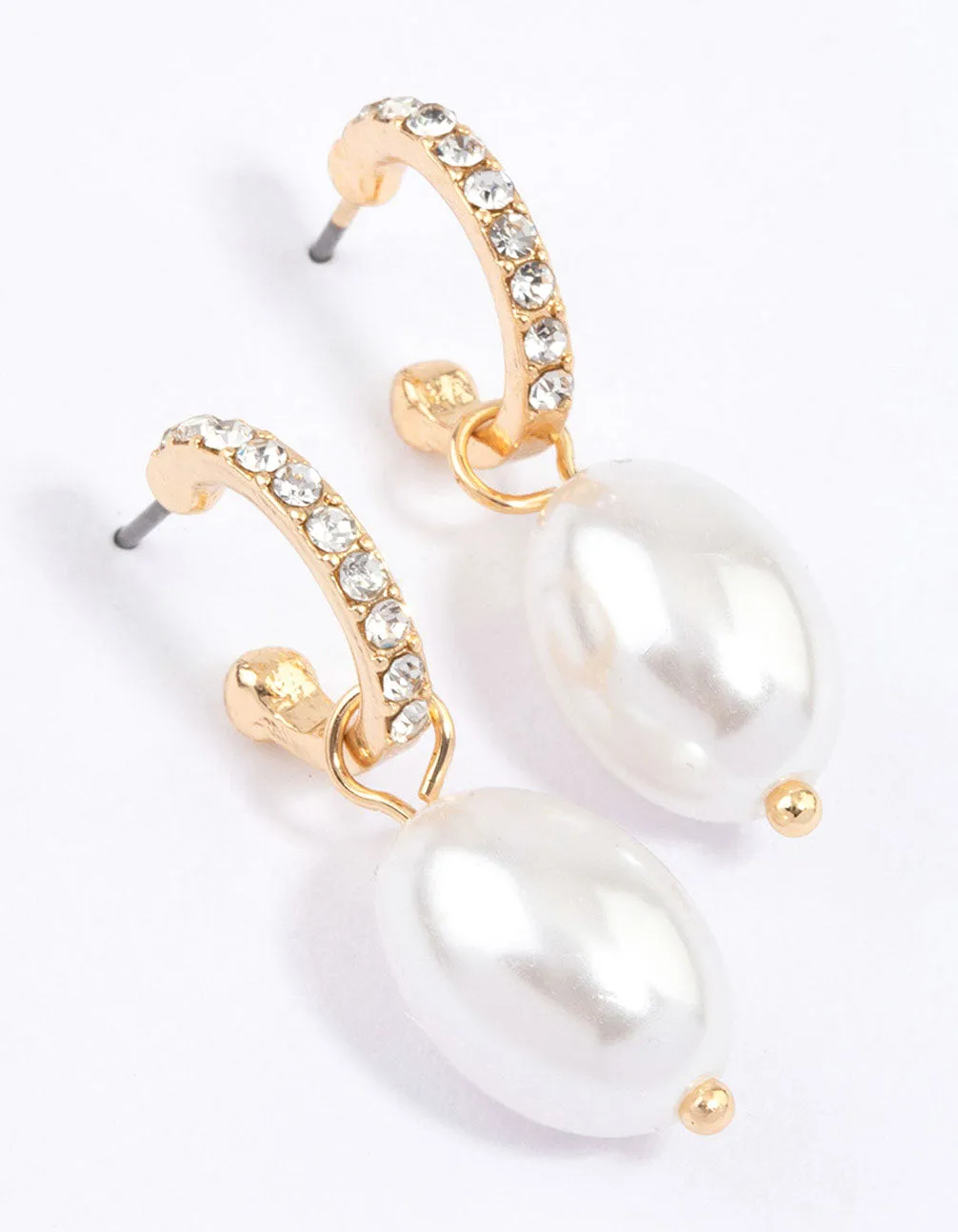 Gold Diamante Pearl Drop Huggie Earrings & Polishing Set