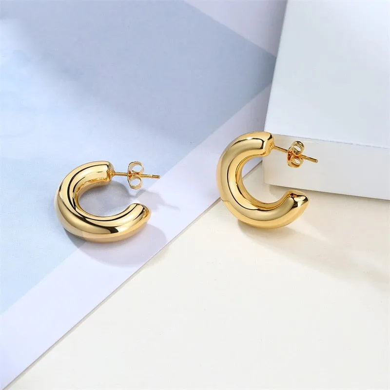 Gold Geometric Hoop Earrings by VNOX