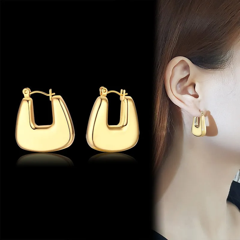 Gold Geometric Hoop Earrings by VNOX