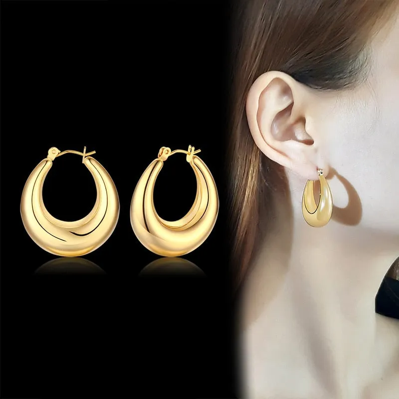 Gold Geometric Hoop Earrings by VNOX