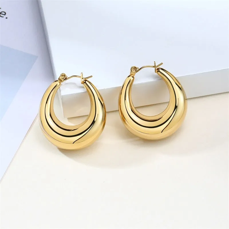 Gold Geometric Hoop Earrings by VNOX