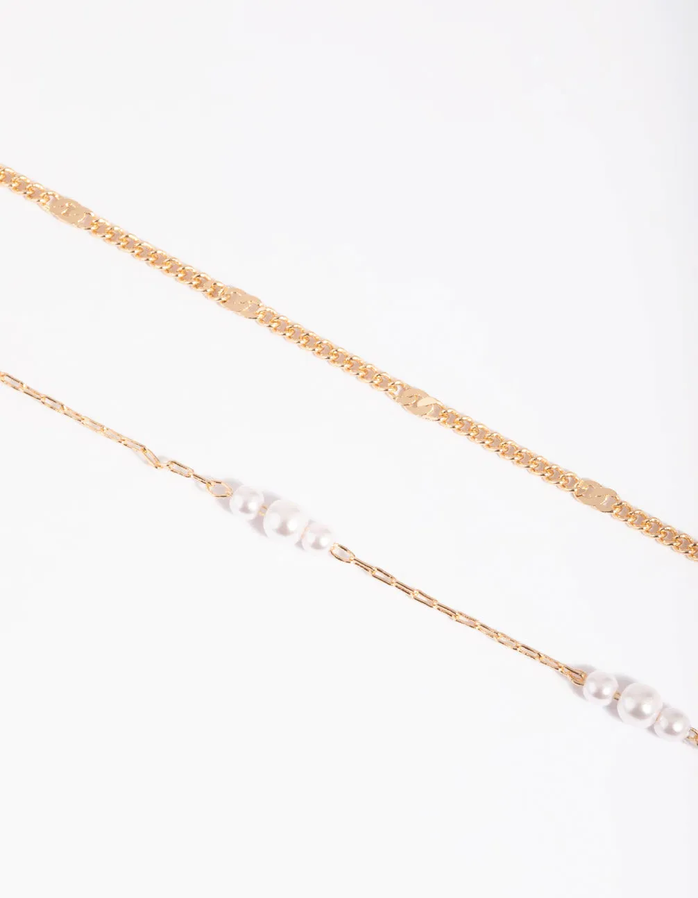 Gold Mini Pearl & Chain Bracelet Set