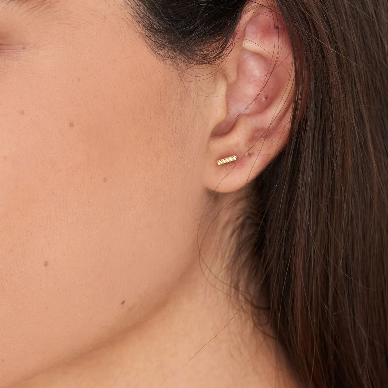 Gold Rope Bar Stud Earrings