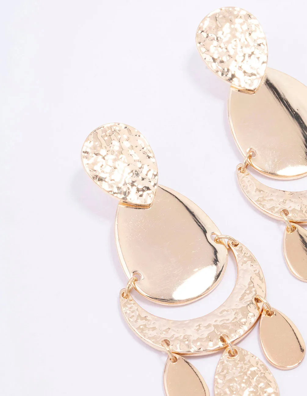 Gold Textured Multi Disc Drop Earrings