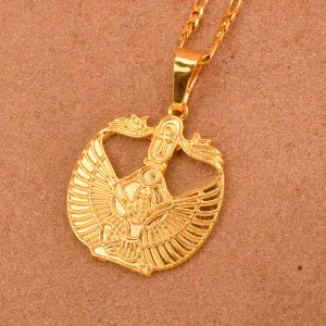 Golden Egyptian Ankh Cross Goddess Pendant Necklaces