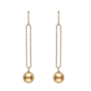 Golden South Sea Pearl & Diamond Long Bar Earrings