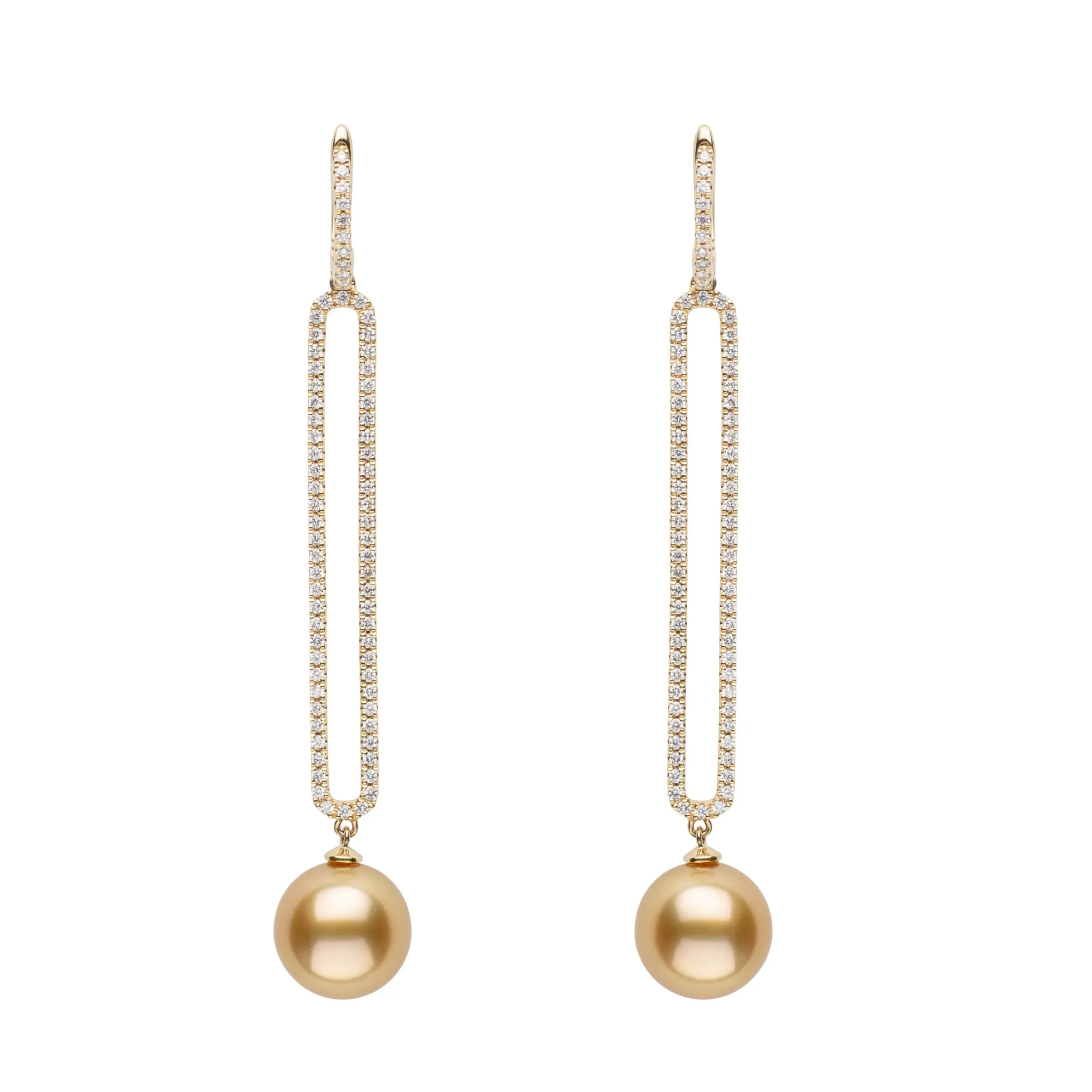 Golden South Sea Pearl & Diamond Long Bar Earrings