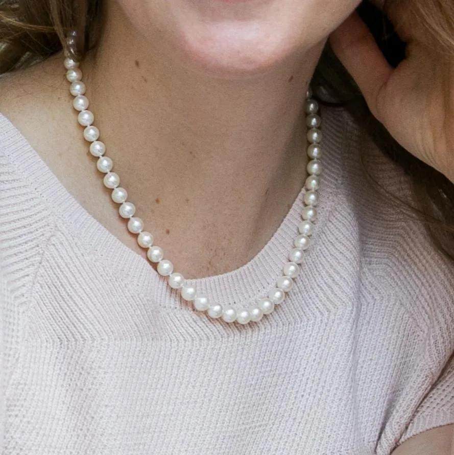 Gratia almost round white cultured freshwater pearl necklace