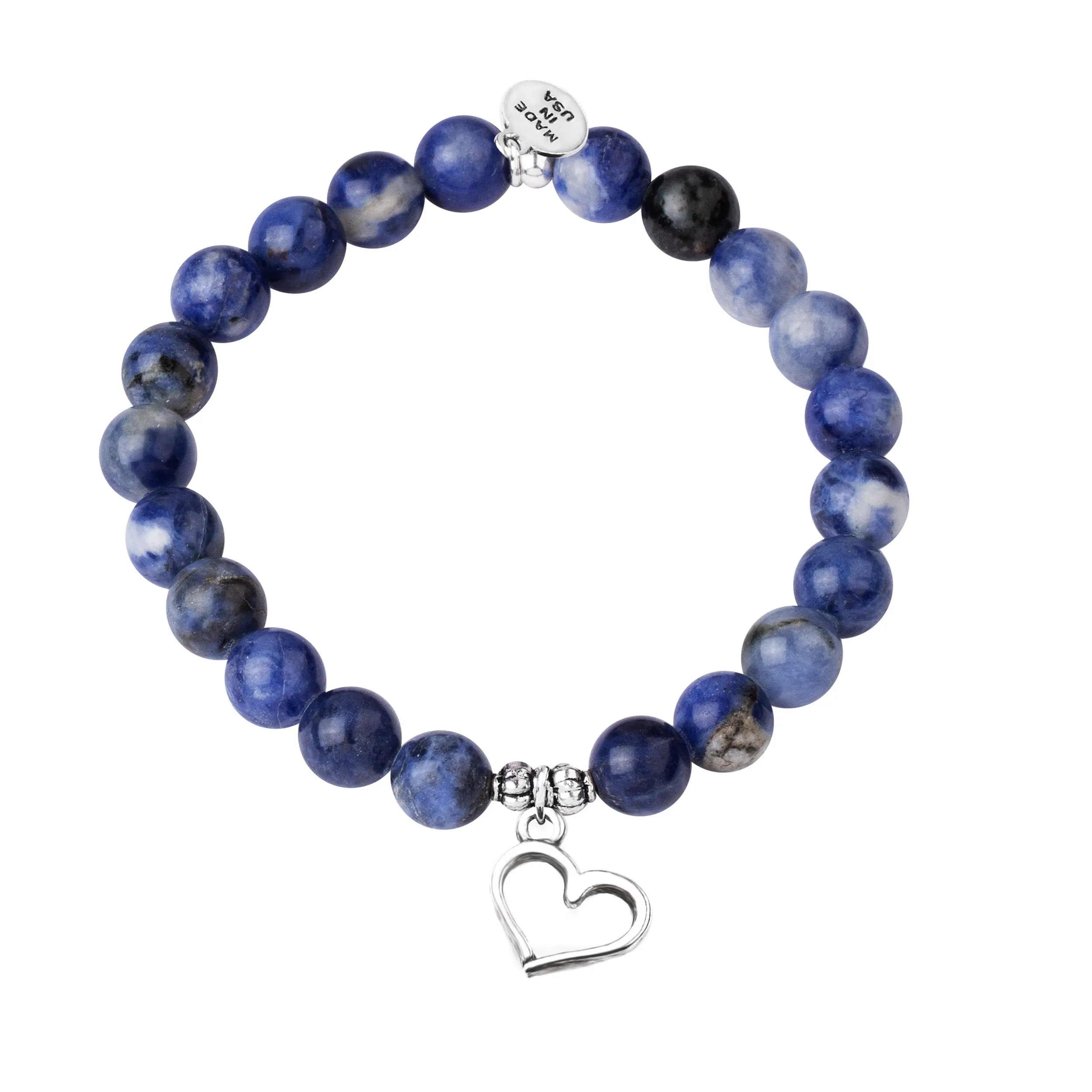 Heart | Stone Beaded Charm Bracelet | Sodalite