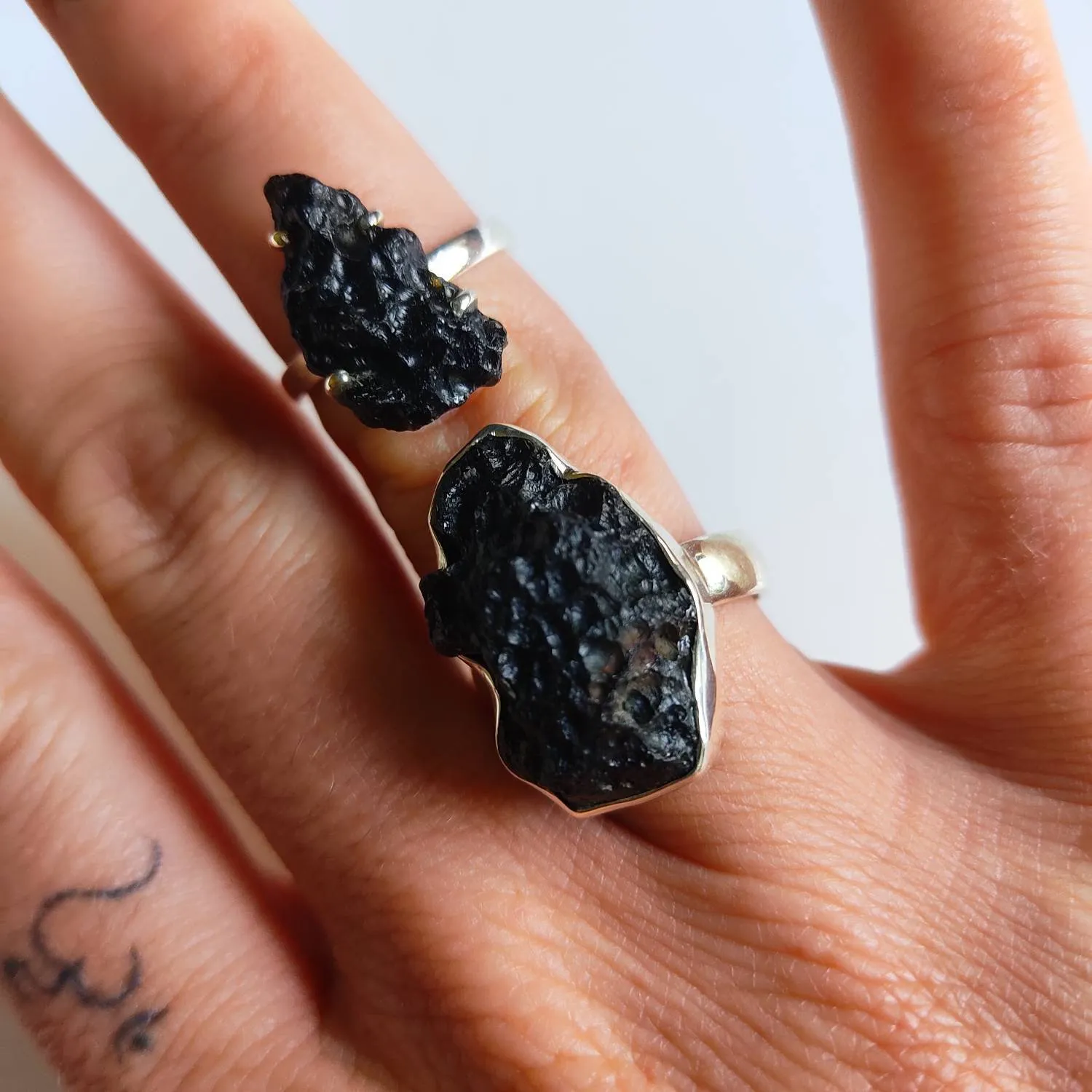 His & Hers Tibetan Tektite Silver Rings