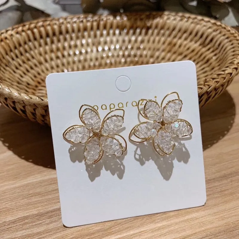 Holiday Crystal Flower Stud Earrings with Sweet Flair for Women