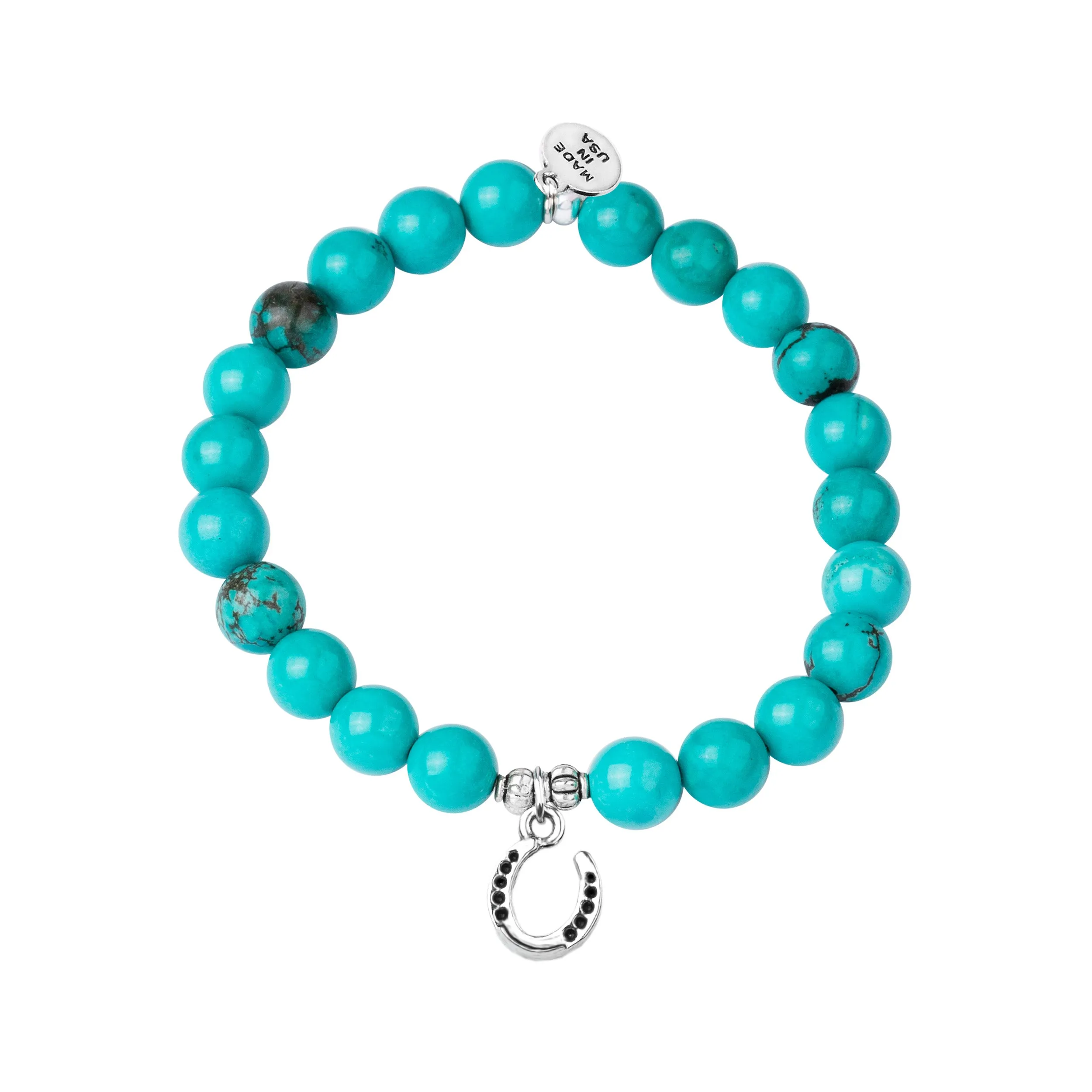 Horseshoe | Stone Beaded Charm Bracelet | Turquoise