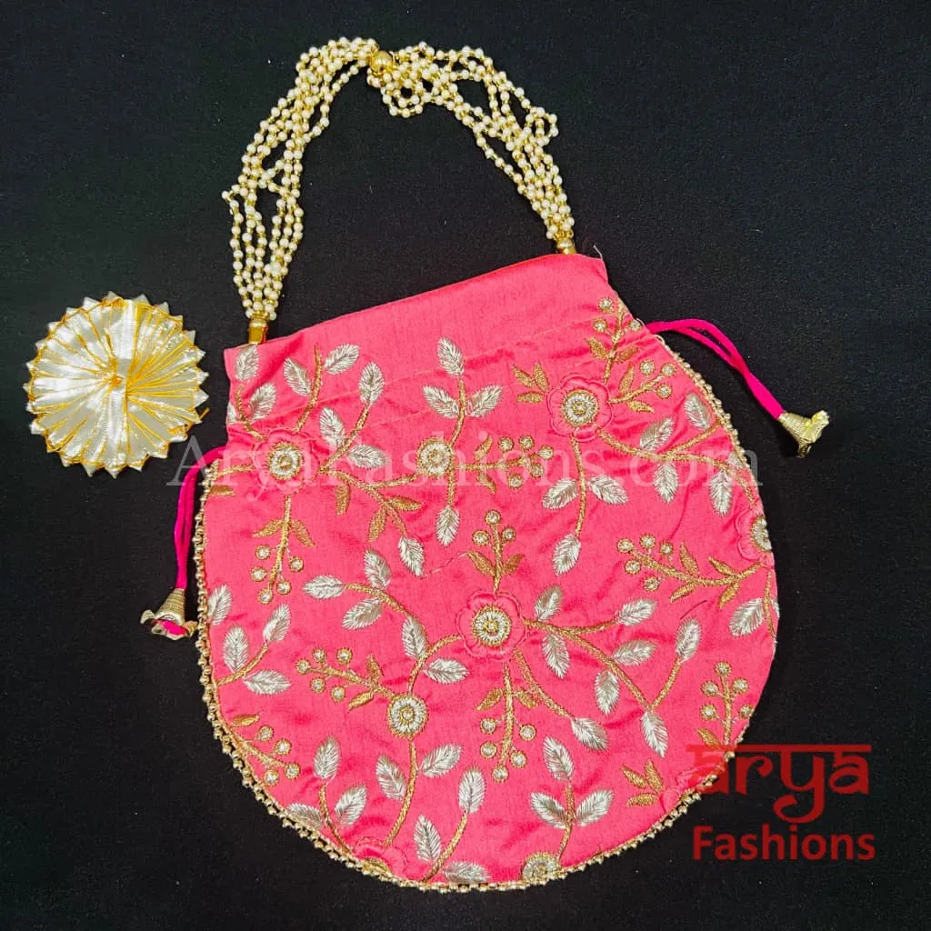 Jaipuri Satin Potli Designer Bag/ Traditional Embroidered Potli / Haldi Mayun Gift