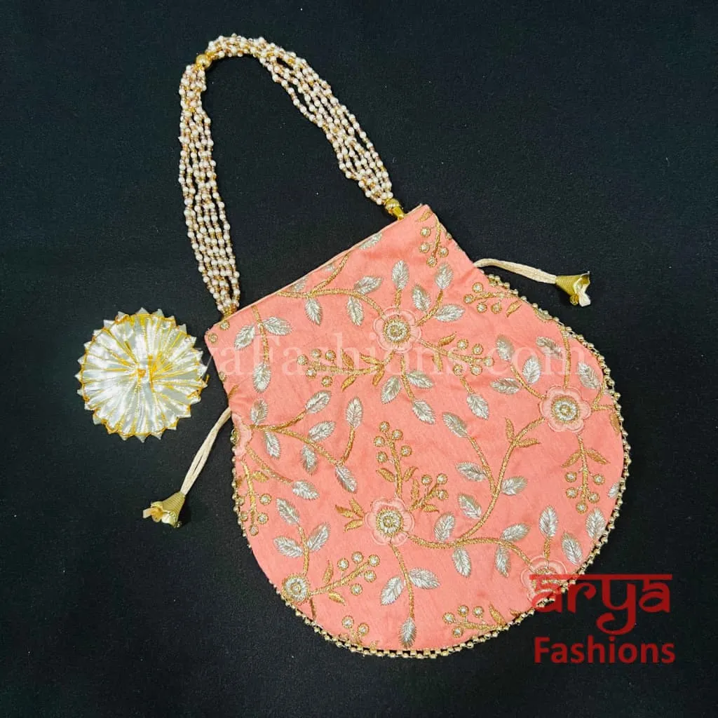 Jaipuri Satin Potli Designer Bag/ Traditional Embroidered Potli / Haldi Mayun Gift