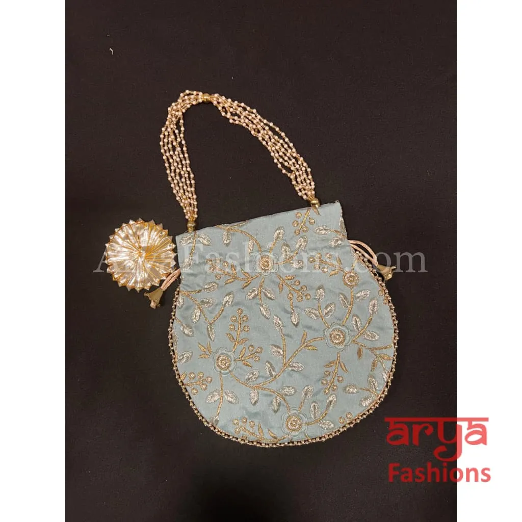 Jaipuri Satin Potli Designer Bag/ Traditional Embroidered Potli / Haldi Mayun Gift