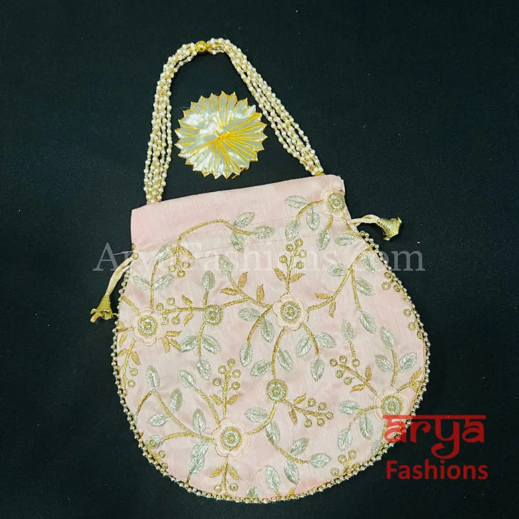 Jaipuri Satin Potli Designer Bag/ Traditional Embroidered Potli / Haldi Mayun Gift