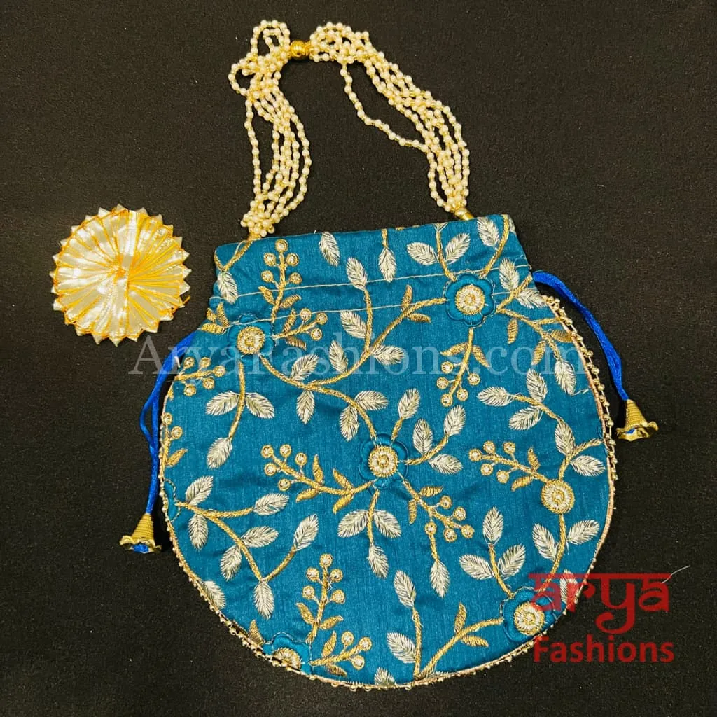 Jaipuri Satin Potli Designer Bag/ Traditional Embroidered Potli / Haldi Mayun Gift