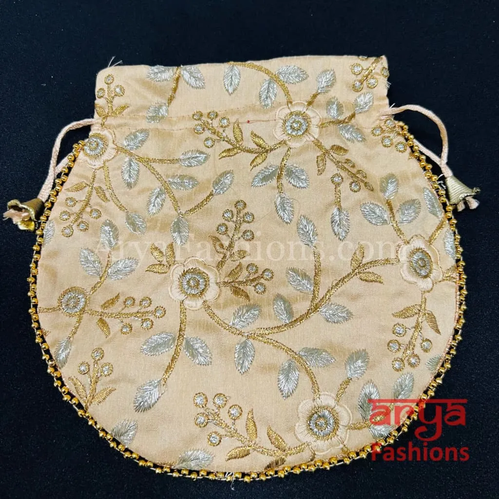 Jaipuri Satin Potli Designer Bag/ Traditional Embroidered Potli / Haldi Mayun Gift