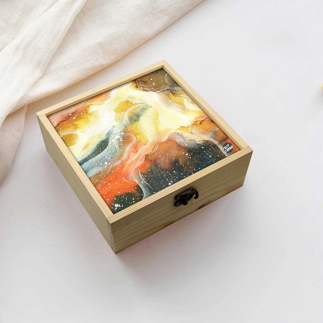 Jewellery Box Makepup Organizer -  Yellow And Green Space Watercolor