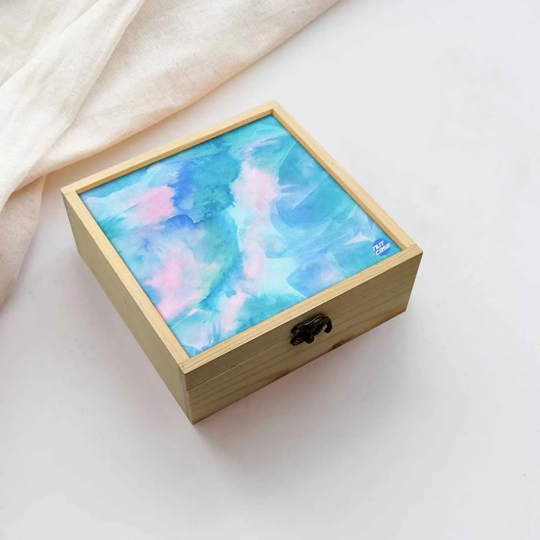 Jewellery Box Wooden Jewelry Organizer -  Arctic Blue Space Watercolor