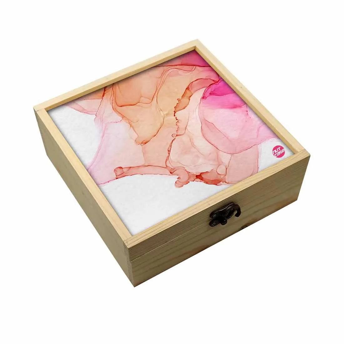 Jewellery Box Wooden Jewelry Organizer -  Pink Golden Ink Watercolor