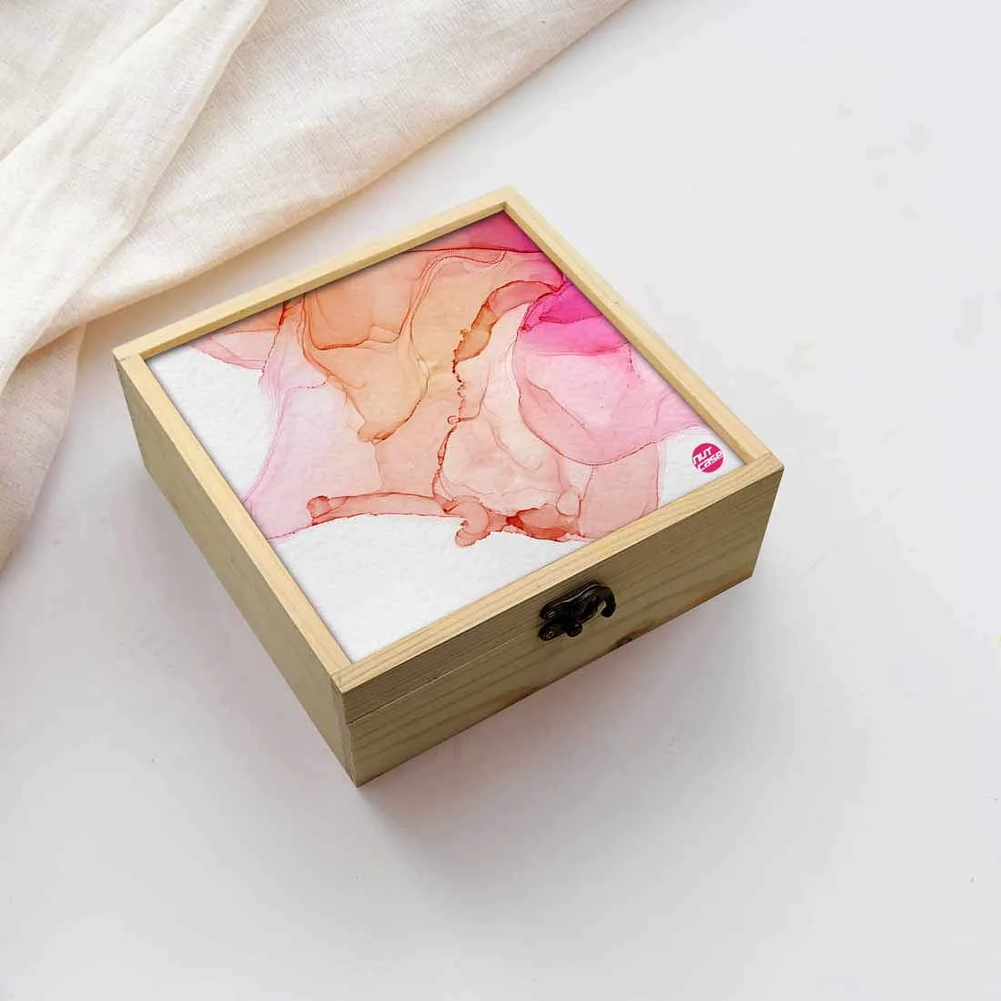 Jewellery Box Wooden Jewelry Organizer -  Pink Golden Ink Watercolor