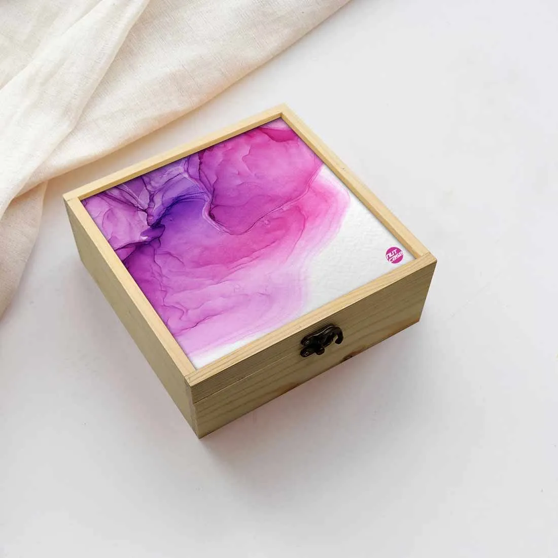 Jewellery Box Wooden Jewelry Organizer -  Pink Purple Ink Watercolor