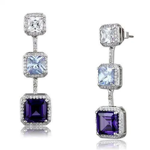 Jewellery Kingdom Dangle Drop Sterling Silver Cubbic Zirconia Princess Cut Ladies Amethyst Earrings (Purple)