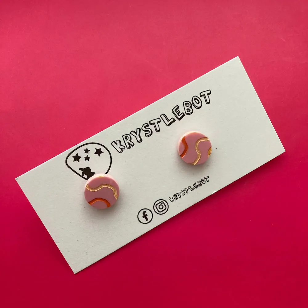 Krystlebot Squiggle Circle Studs - Pink/Orange