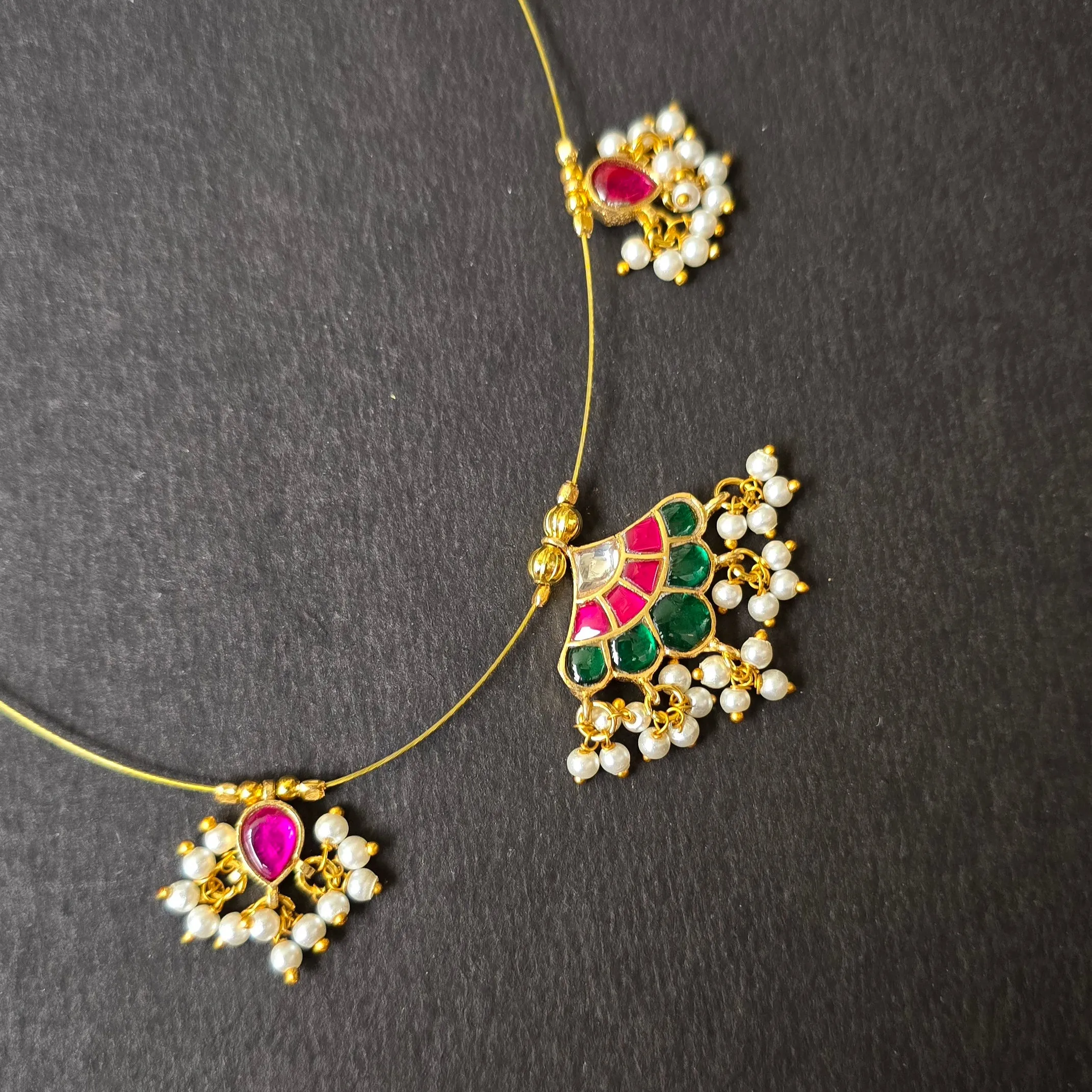 Kundan Stone Invisible Chain With Lotus Pendants