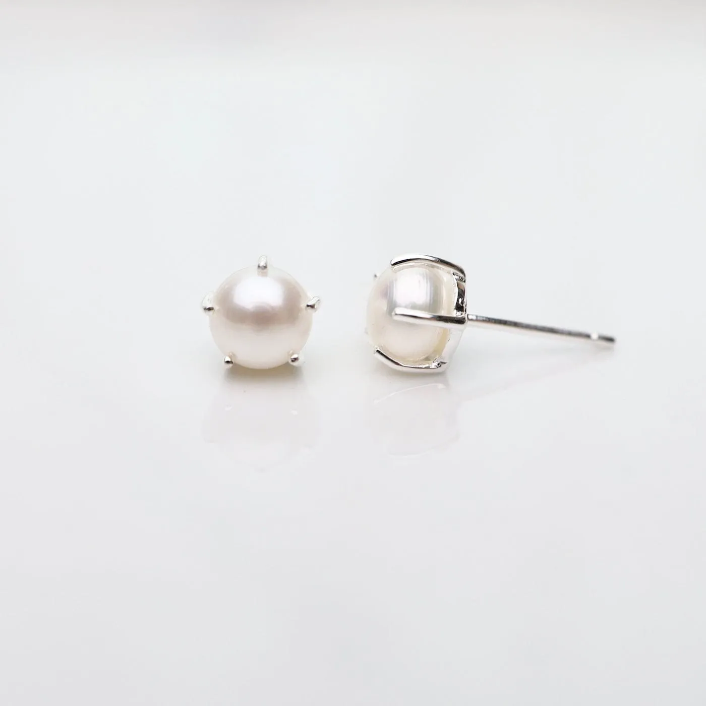 Large Prong-Set Freshwater White Pearl Studs