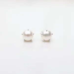 Large Prong-Set Freshwater White Pearl Studs