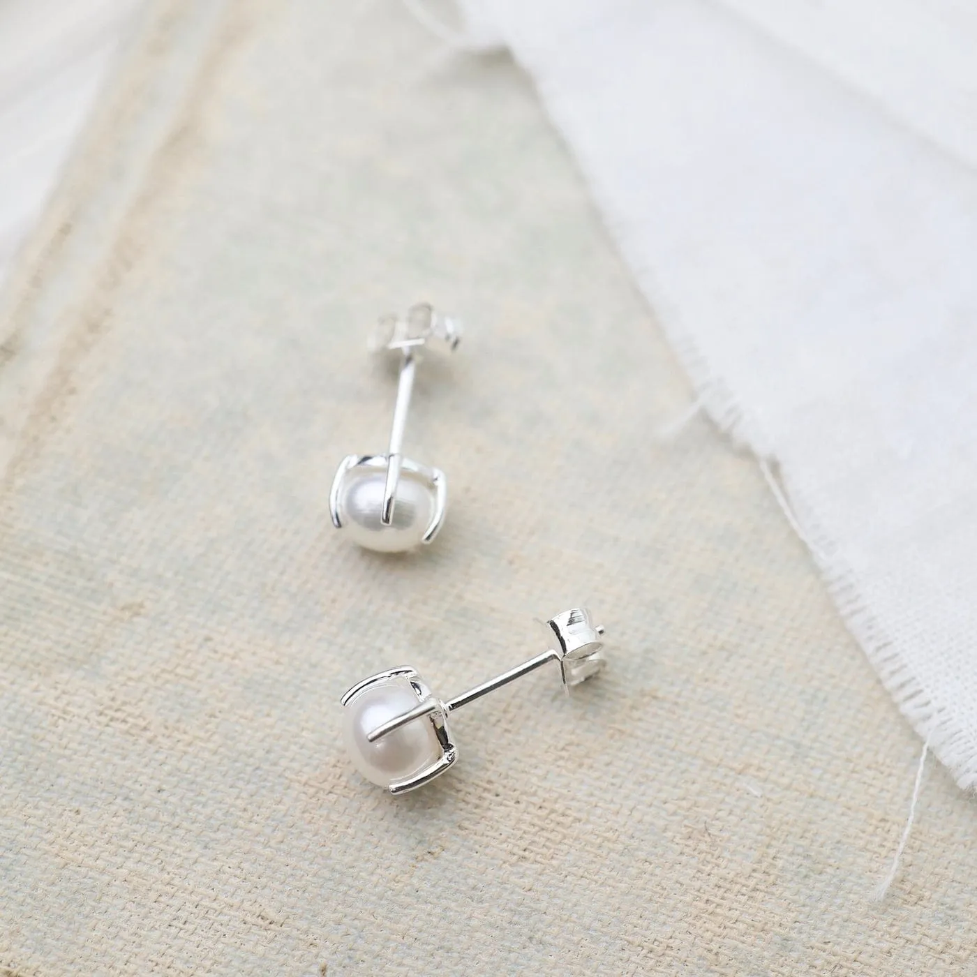 Large Prong-Set Freshwater White Pearl Studs