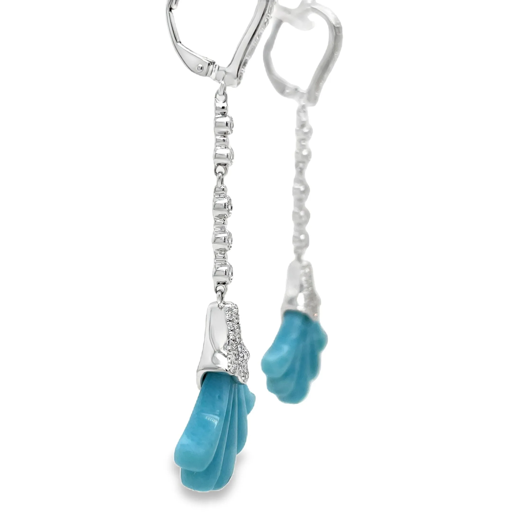 Larimar and Diamond Long Earrings