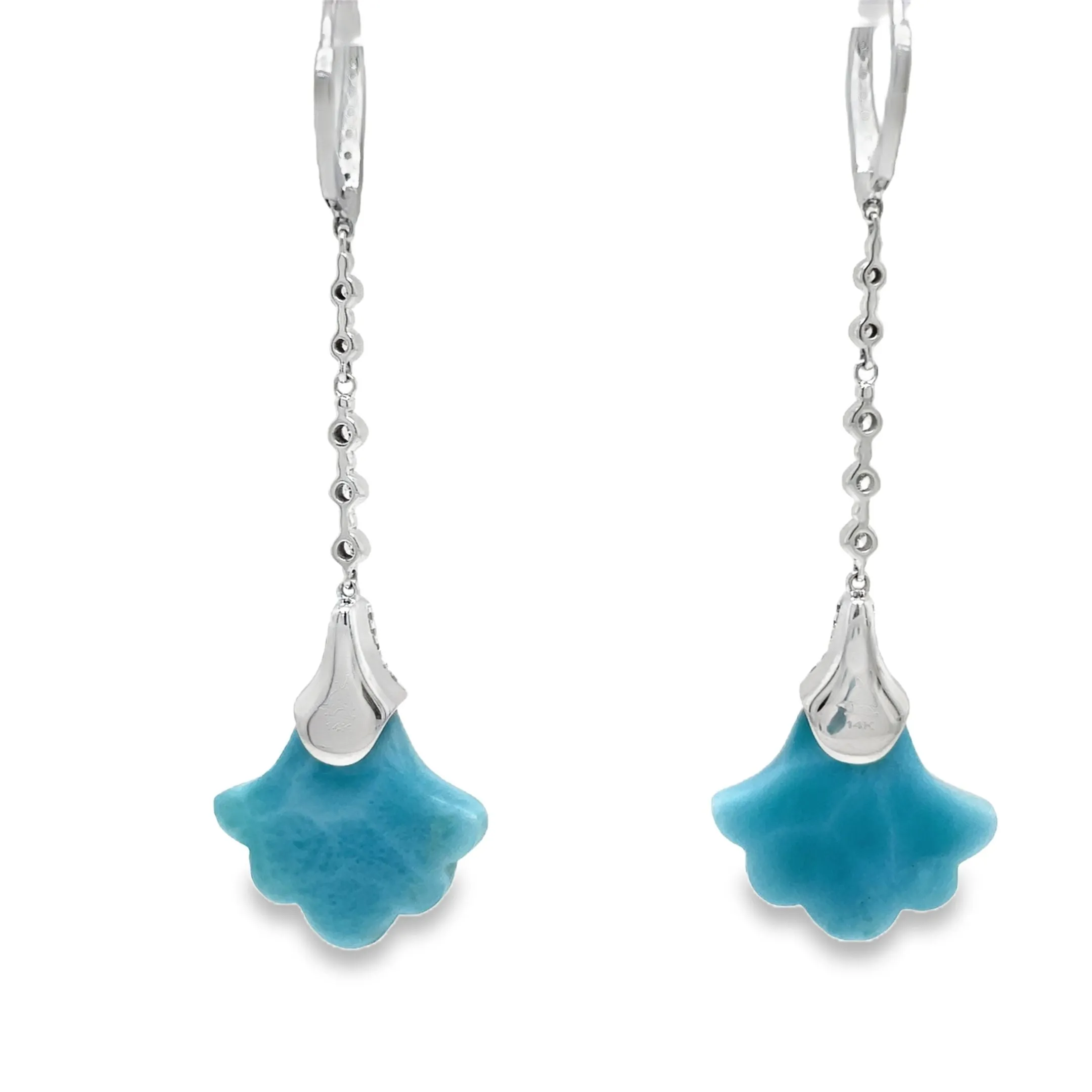 Larimar and Diamond Long Earrings