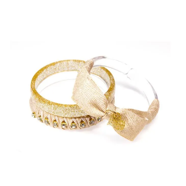 Lilies & Roses 3pc Bangle Set - Fancy Gold Fabric