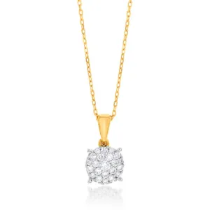 Luminesce Lab Grown Diamond 1/4 Carat Cluster Pendant in 9ct Yellow Gold With Chain