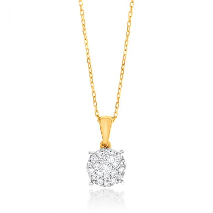 Luminesce Lab Grown Diamond 1/4 Carat Cluster Pendant in 9ct Yellow Gold With Chain