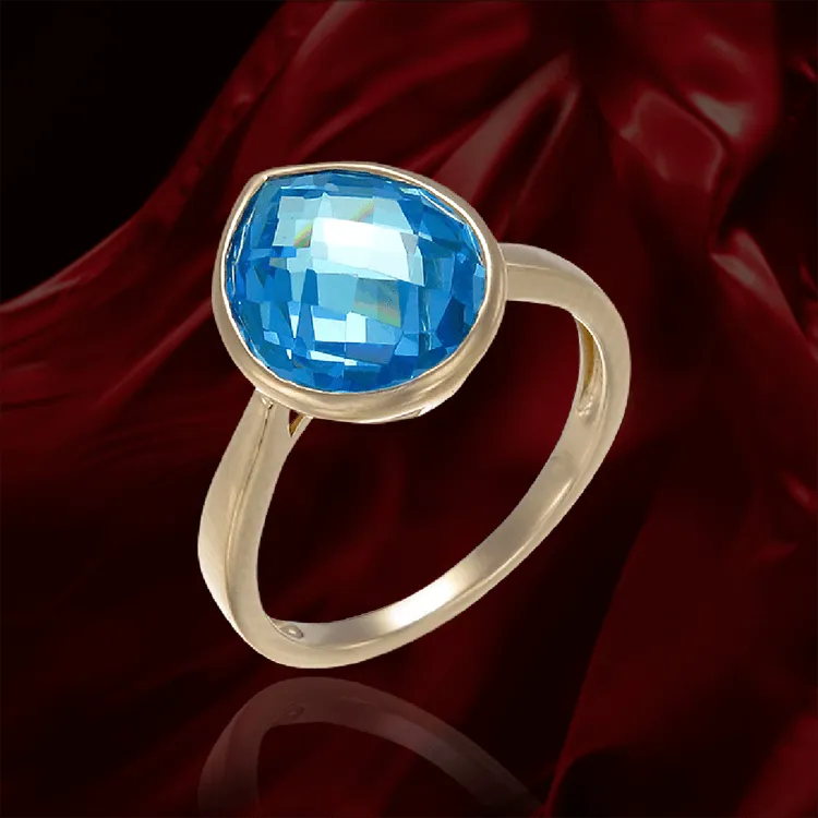 Lustrous 18K Gold Vermeil Blue Drop Ring