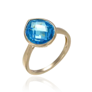 Lustrous 18K Gold Vermeil Blue Drop Ring