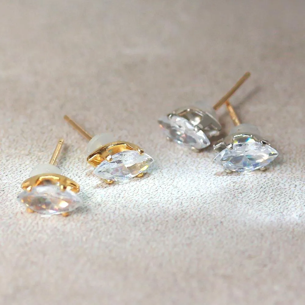 Marquise Stone 18K Gold Post Studs