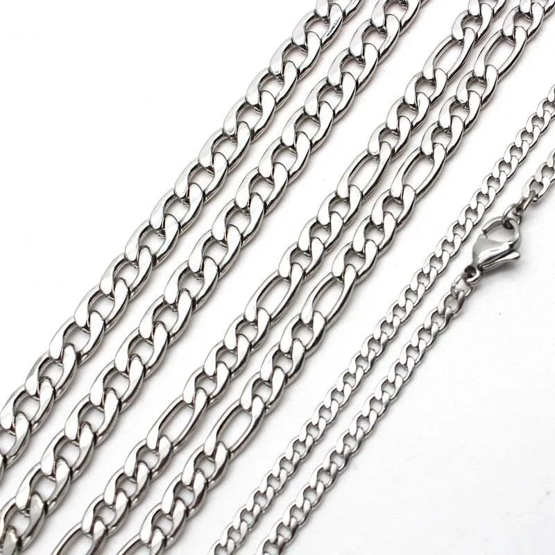 Men's Stainless Steel Figaro Link Chain Curb Necklace