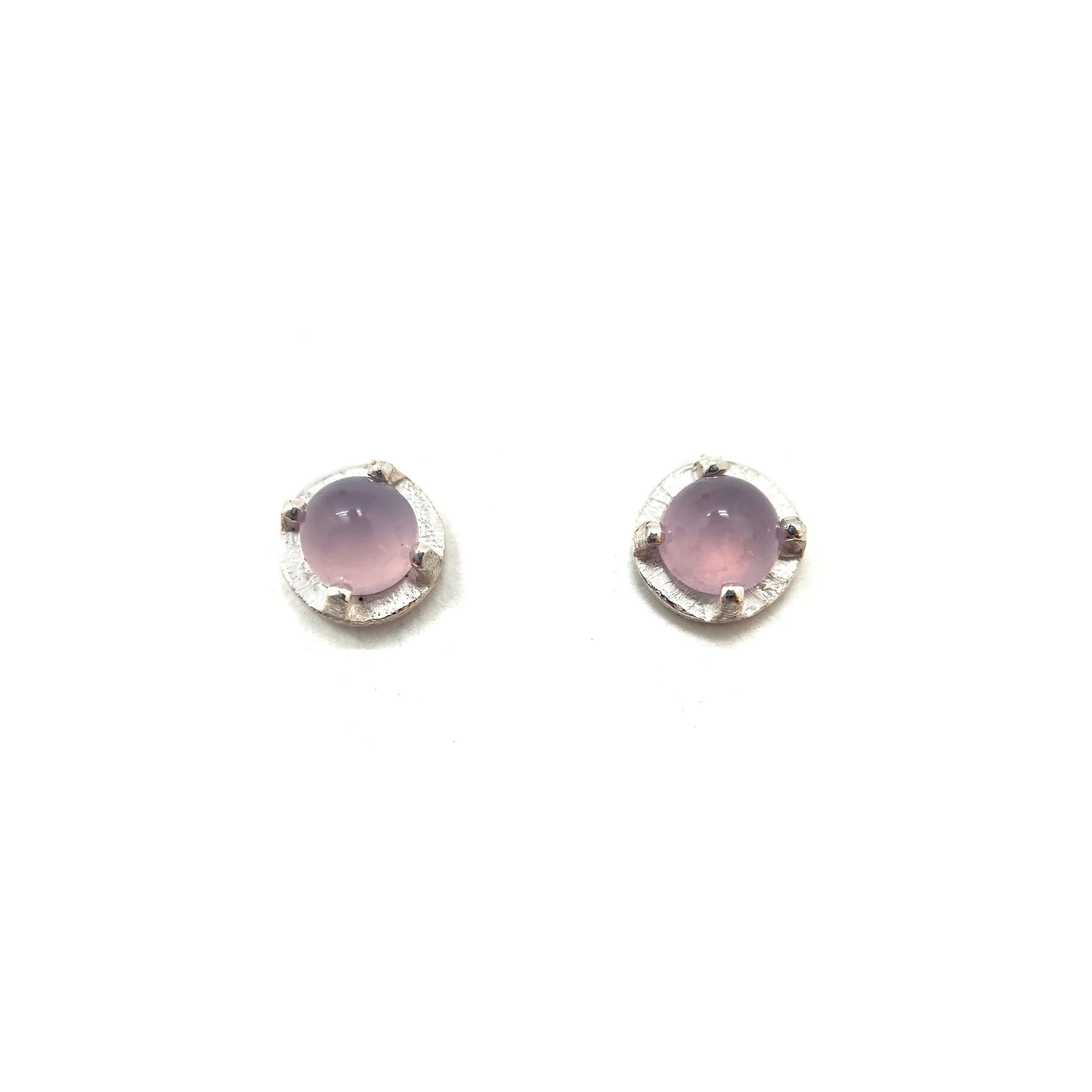 Mini Carved Studs - Pink Chalcedony