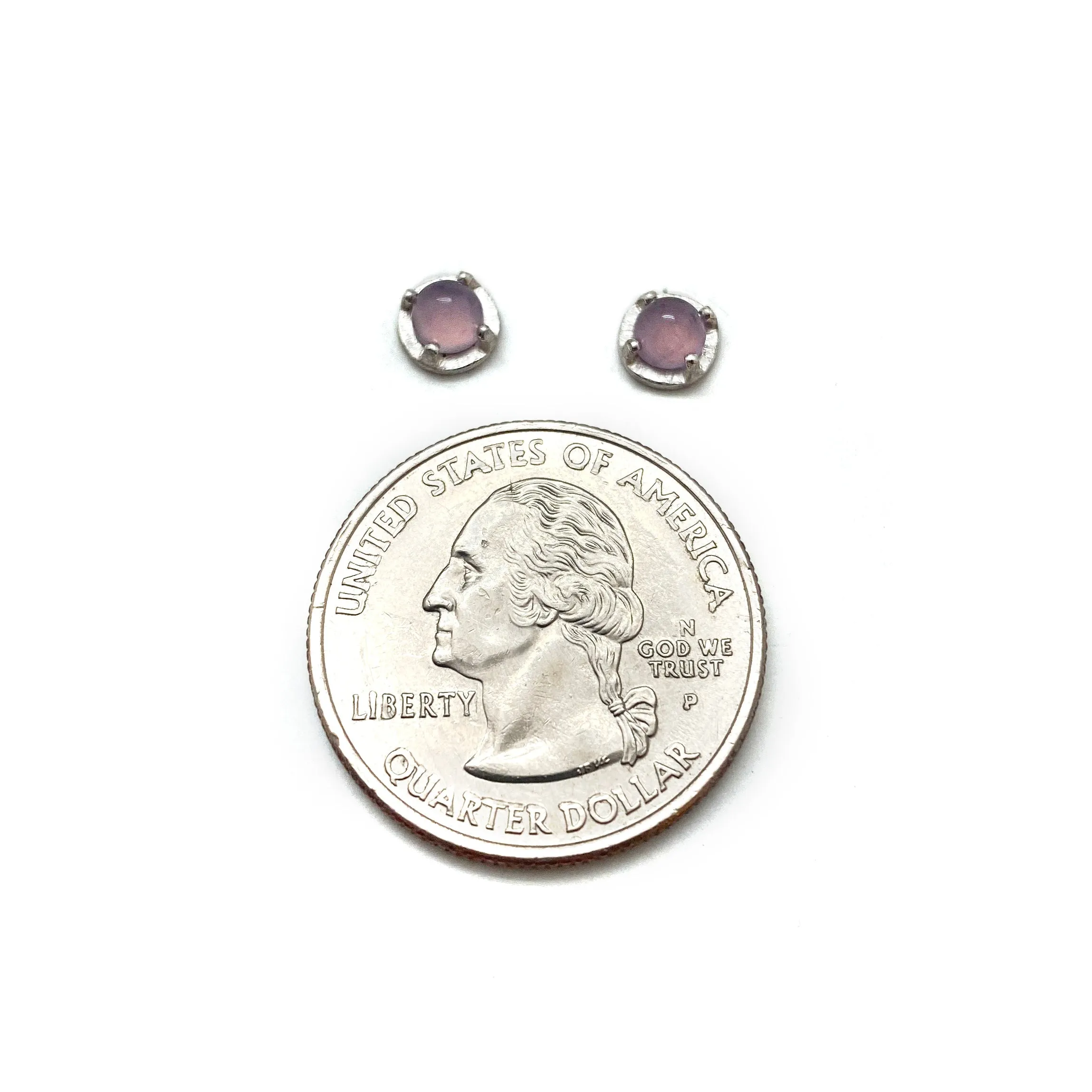 Mini Carved Studs - Pink Chalcedony