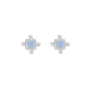 Mini Gia Sterling Silver Square Moonstone Studs