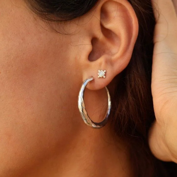 Mini Gia Sterling Silver Square Moonstone Studs