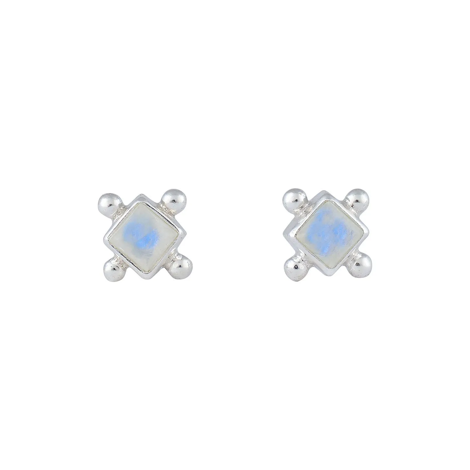 Mini Gia Sterling Silver Square Moonstone Studs